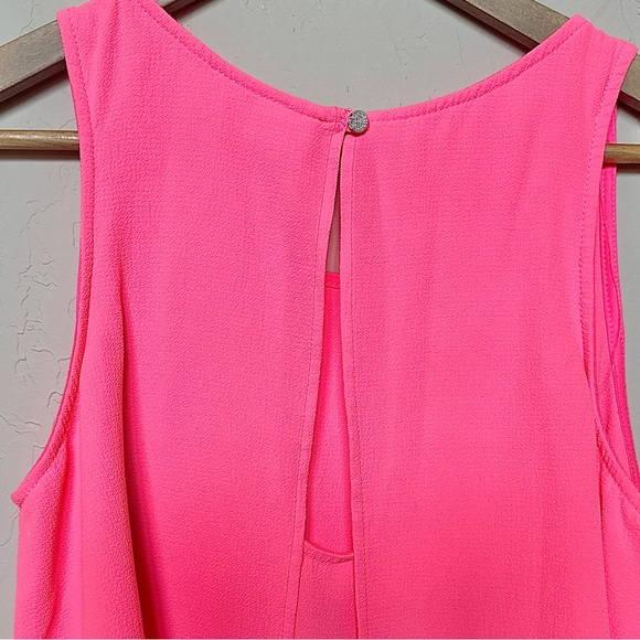Everly Hot Pink Sleeveless Tiered Layered Chiffon Blouse Size Large Dress Top - Picture 4 of 6